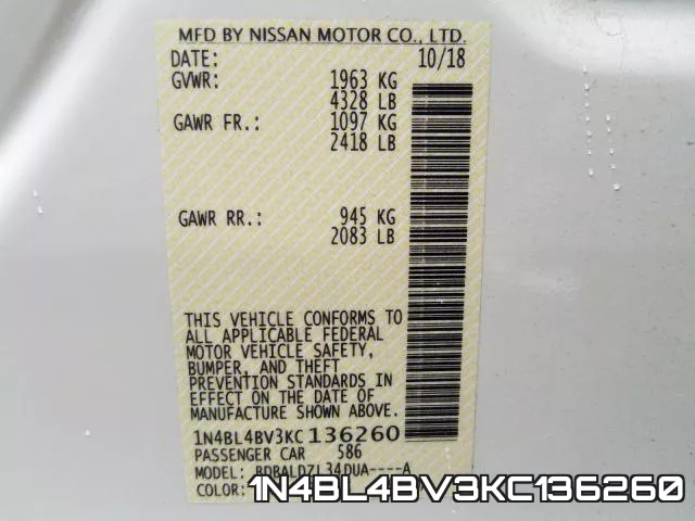 1N4BL4BV3KC136260 фото 2
