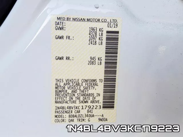 1N4BL4BV3KC179223 фото 2