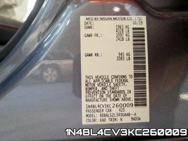 1N4BL4CV3KC260009 фото 2