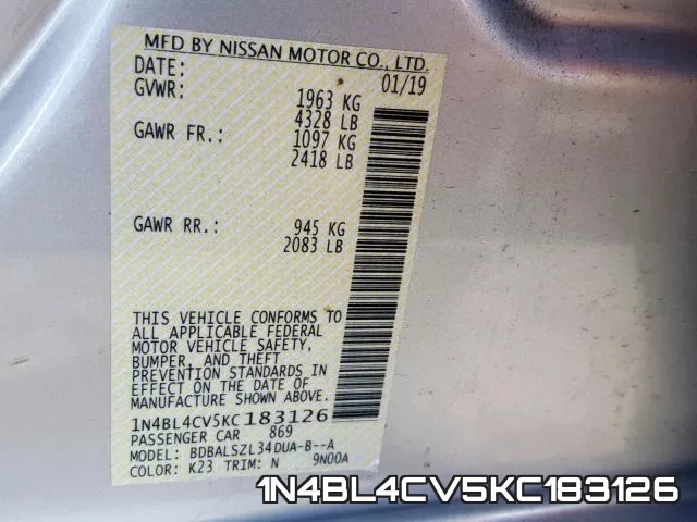 1N4BL4CV5KC183126 фото 2