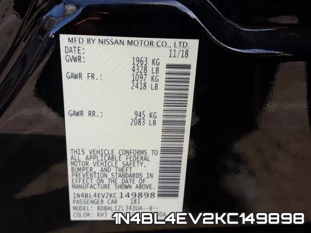1N4BL4EV2KC149898 фото 2