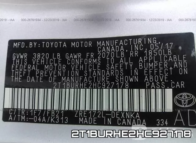 2T1BURHE2HC927178 фото 9