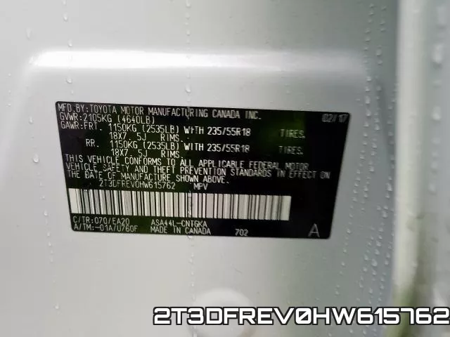2T3DFREV0HW615762 фото 2