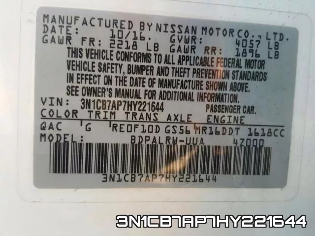 3N1CB7AP7HY221644 фото 2