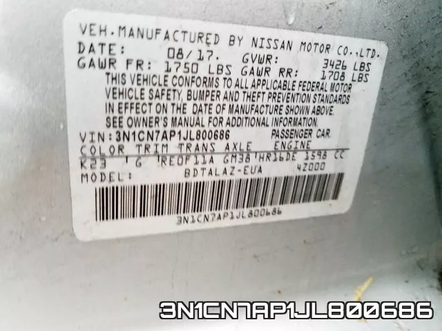 3N1CN7AP1JL800686 фото 2