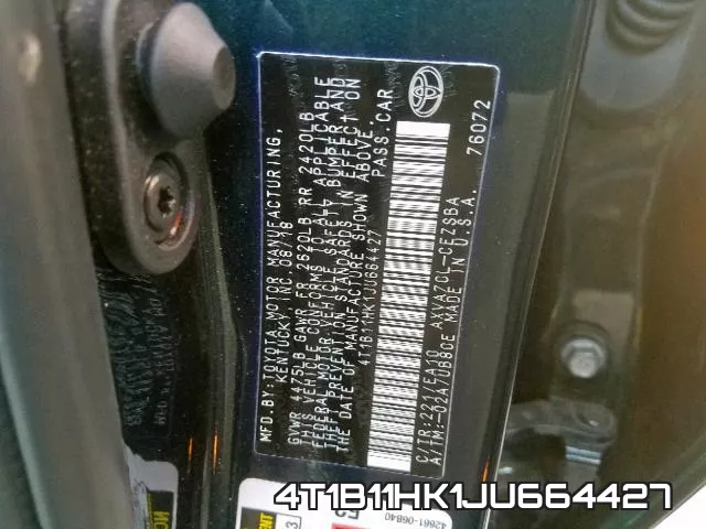 4T1B11HK1JU664427 фото 2