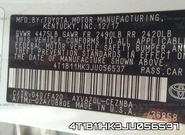 4T1B11HK3JU056537 фото 10