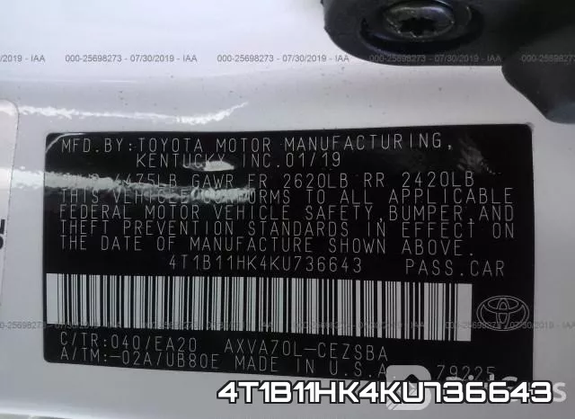 4T1B11HK4KU736643 фото 8