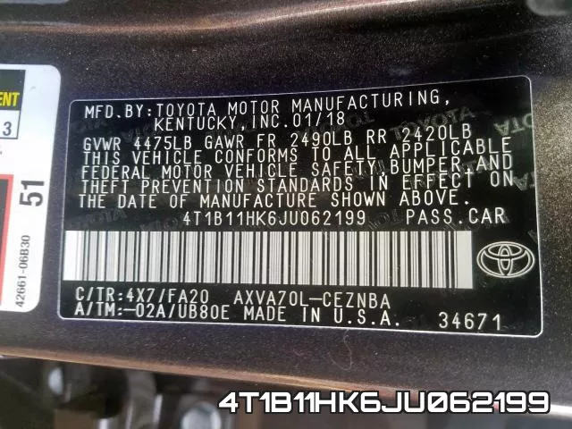 4T1B11HK6JU062199 фото 2
