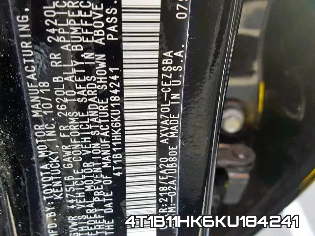 4T1B11HK6KU184241 фото 2