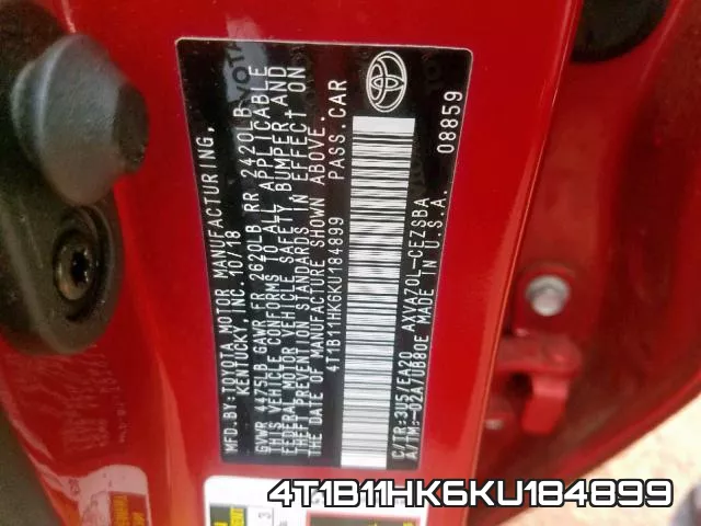 4T1B11HK6KU184899 фото 2