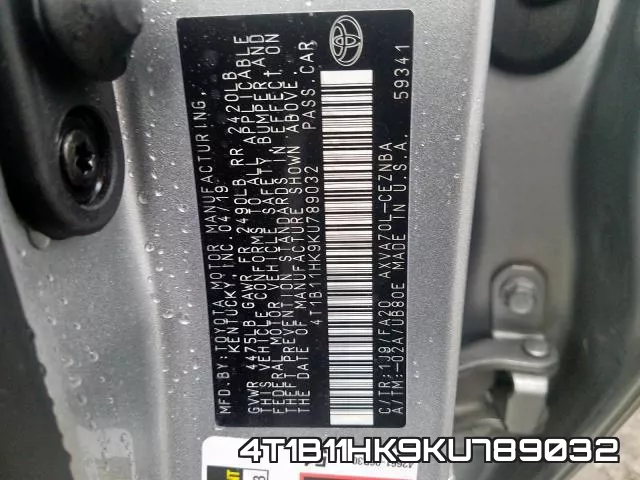 4T1B11HK9KU789032 фото 2