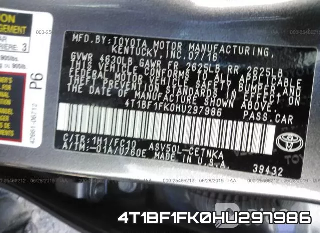 4T1BF1FK0HU297986 фото 8
