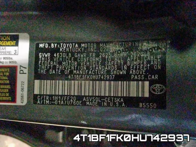 4T1BF1FK0HU742937 фото 2