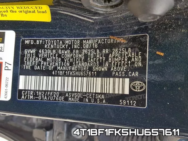 4T1BF1FK5HU657611 фото 2