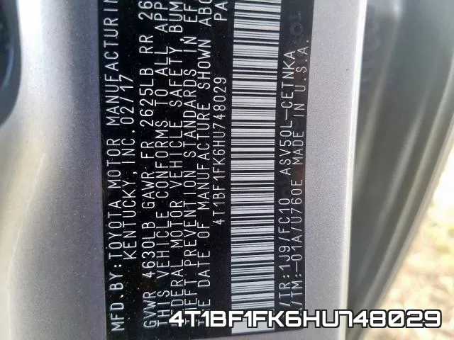 4T1BF1FK6HU748029 фото 2