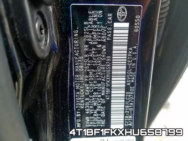 4T1BF1FKXHU658799 фото 2