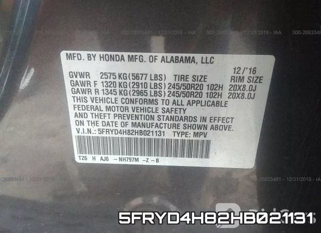 5FRYD4H82HB021131 фото 7