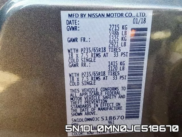 5N1DL0MN0JC518670 фото 2