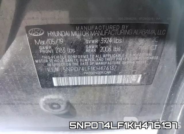 5NPD74LF1KH476137 фото 9