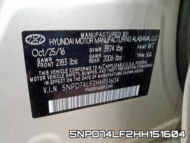 5NPD74LF2HH151604 фото 2