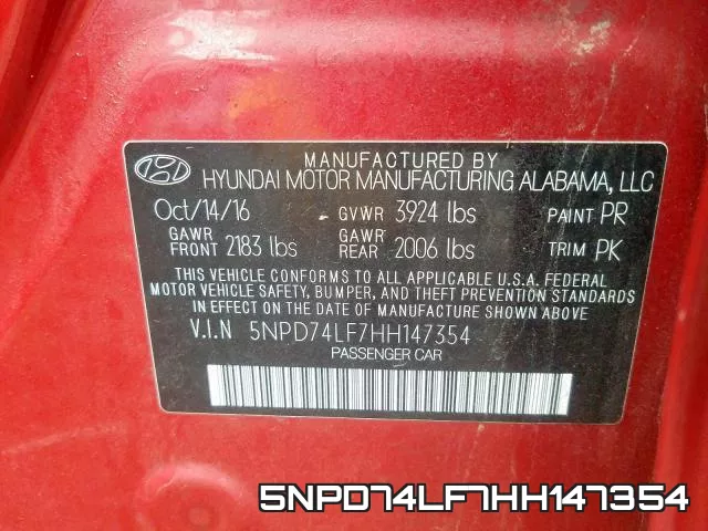 5NPD74LF7HH147354 фото 2
