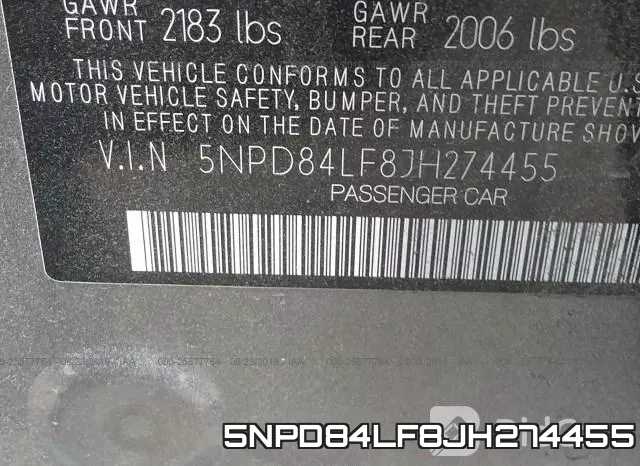 5NPD84LF8JH274455 фото 9