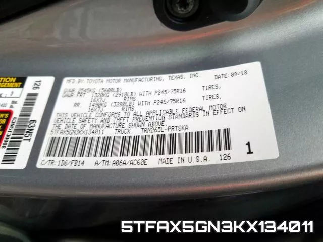 5TFAX5GN3KX134011 фото 2
