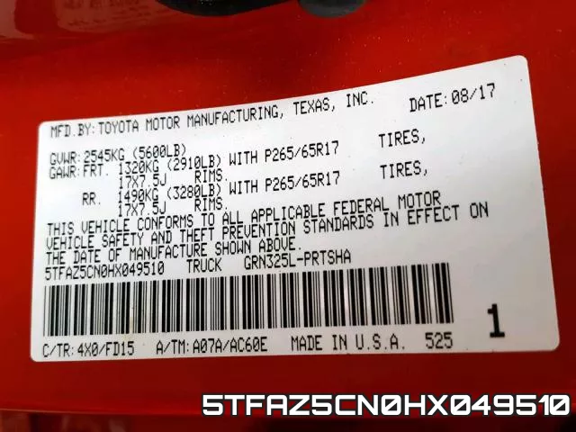 5TFAZ5CN0HX049510 фото 2