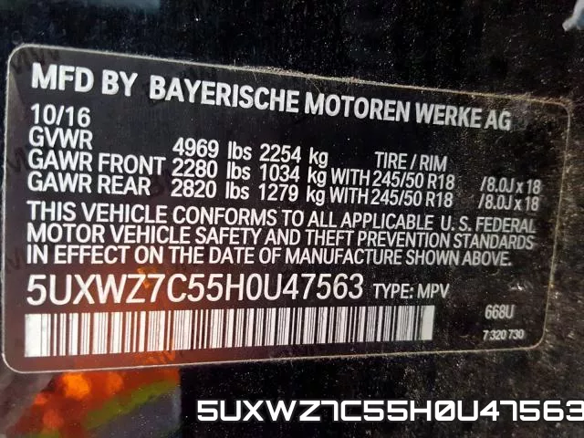 5UXWZ7C55H0U47563 фото 2