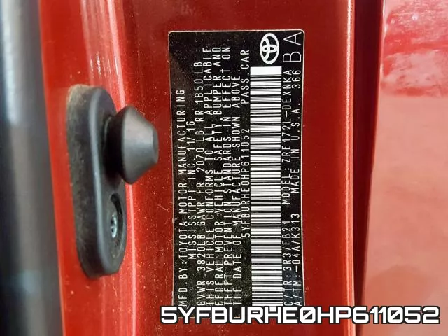 5YFBURHE0HP611052 фото 2