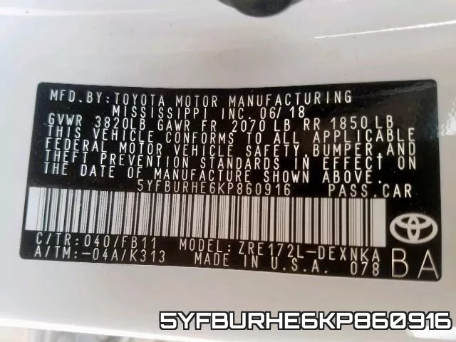 5YFBURHE6KP860916 фото 2