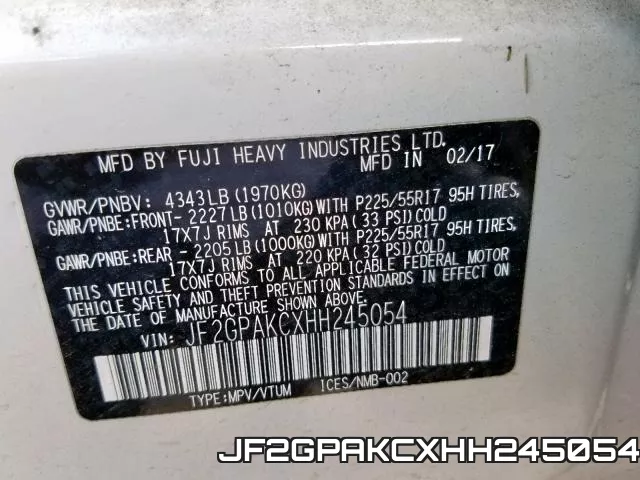 JF2GPAKCXHH245054 фото 2