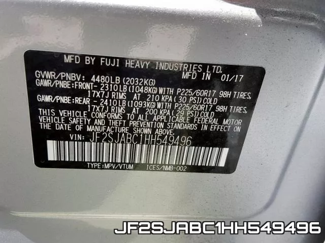 JF2SJABC1HH549496 фото 2