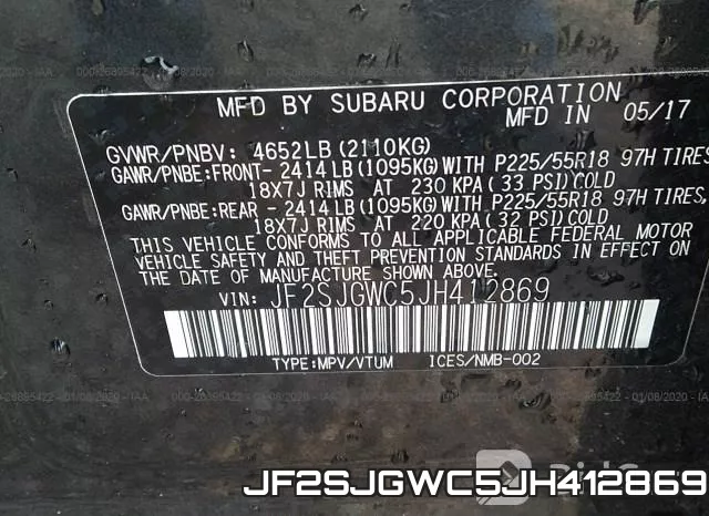JF2SJGWC5JH412869 фото 8