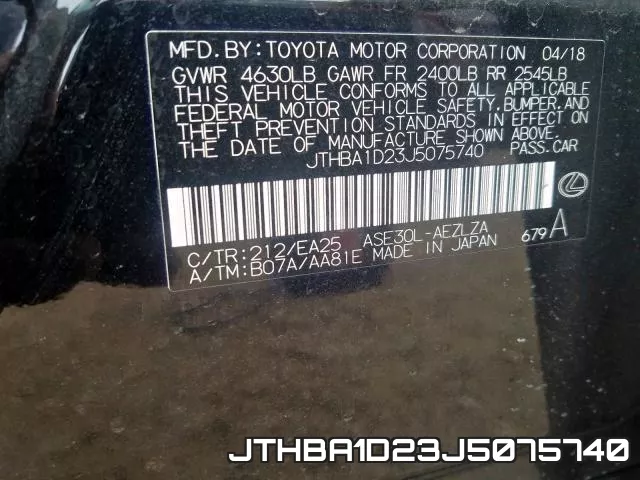 JTHBA1D23J5075740 фото 2