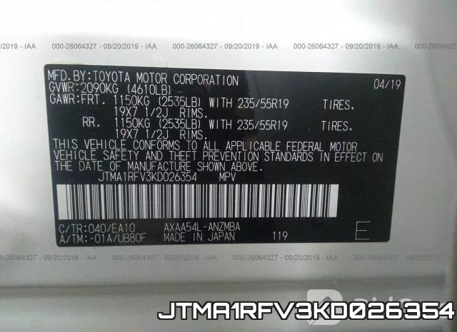 JTMA1RFV3KD026354 фото 10