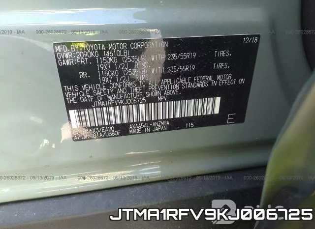JTMA1RFV9KJ006725 фото 10