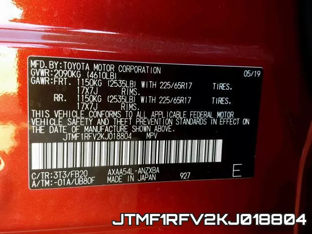 JTMF1RFV2KJ018804 фото 2