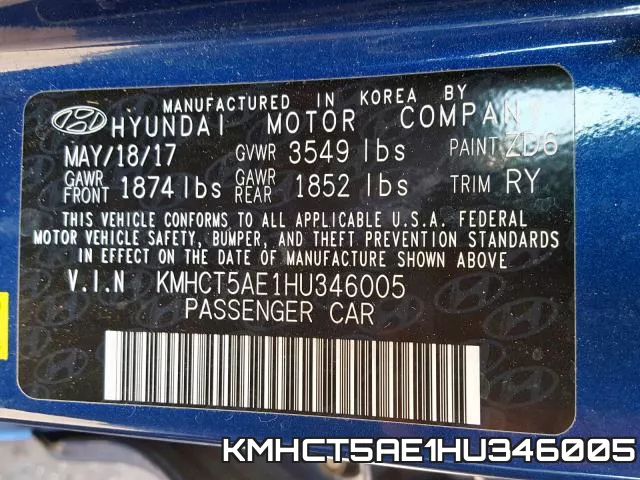 KMHCT5AE1HU346005 фото 2