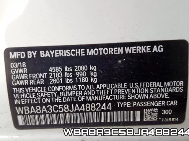 WBA8A3C58JA488244 фото 2