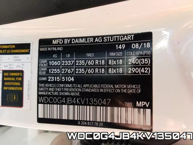 WDC0G4JB4KV135047 фото 2