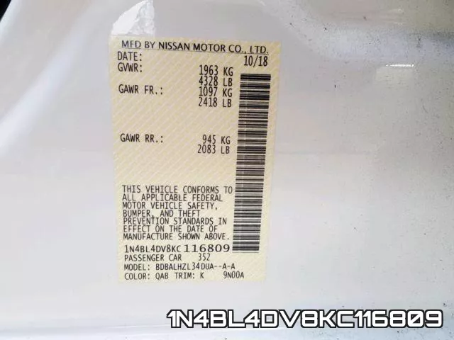 1N4BL4DV8KC116809 фото 2