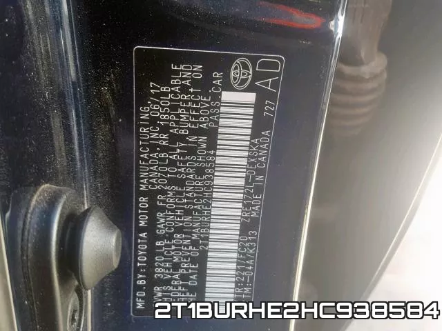 2T1BURHE2HC938584 фото 2