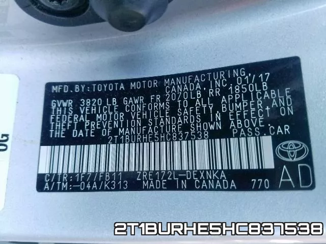 2T1BURHE5HC837538 фото 2