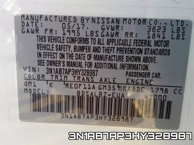 3N1AB7AP3HY328987 фото 2