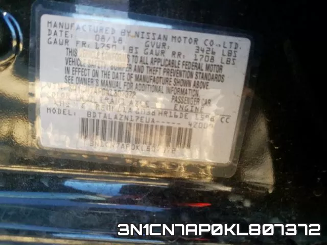 3N1CN7AP0KL807372 фото 2