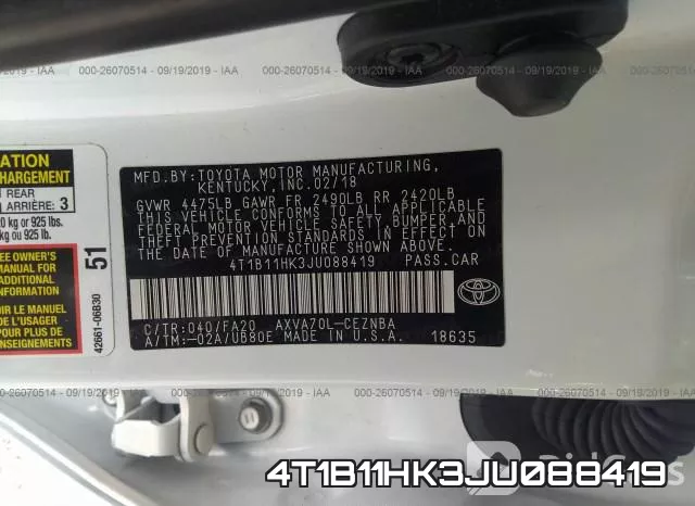 4T1B11HK3JU088419 фото 9