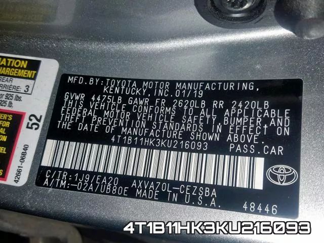4T1B11HK3KU216093 фото 2