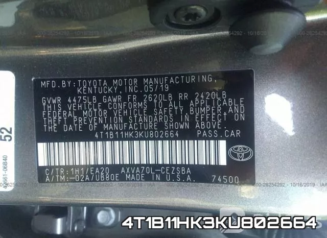 4T1B11HK3KU802664 фото 9